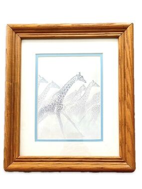 Framed Giraffe Art Print in Solid Oak  Frame